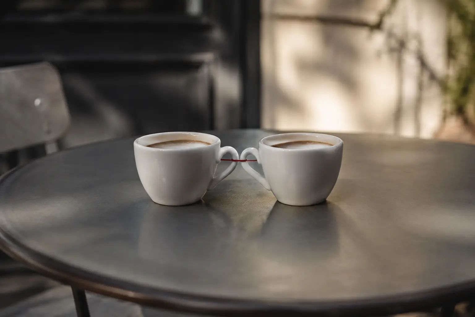 Two espresso cups placed near each other on a quiet table